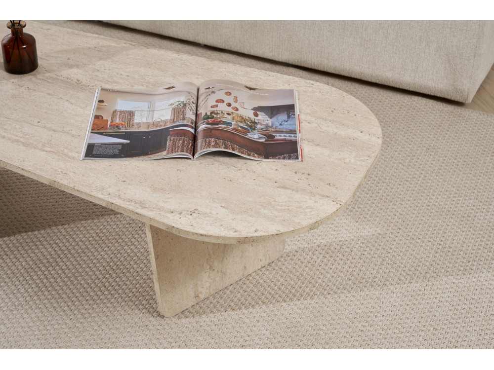 Ovalis" wooden coffee table - 130 x 65 x 40 cm - Travertine