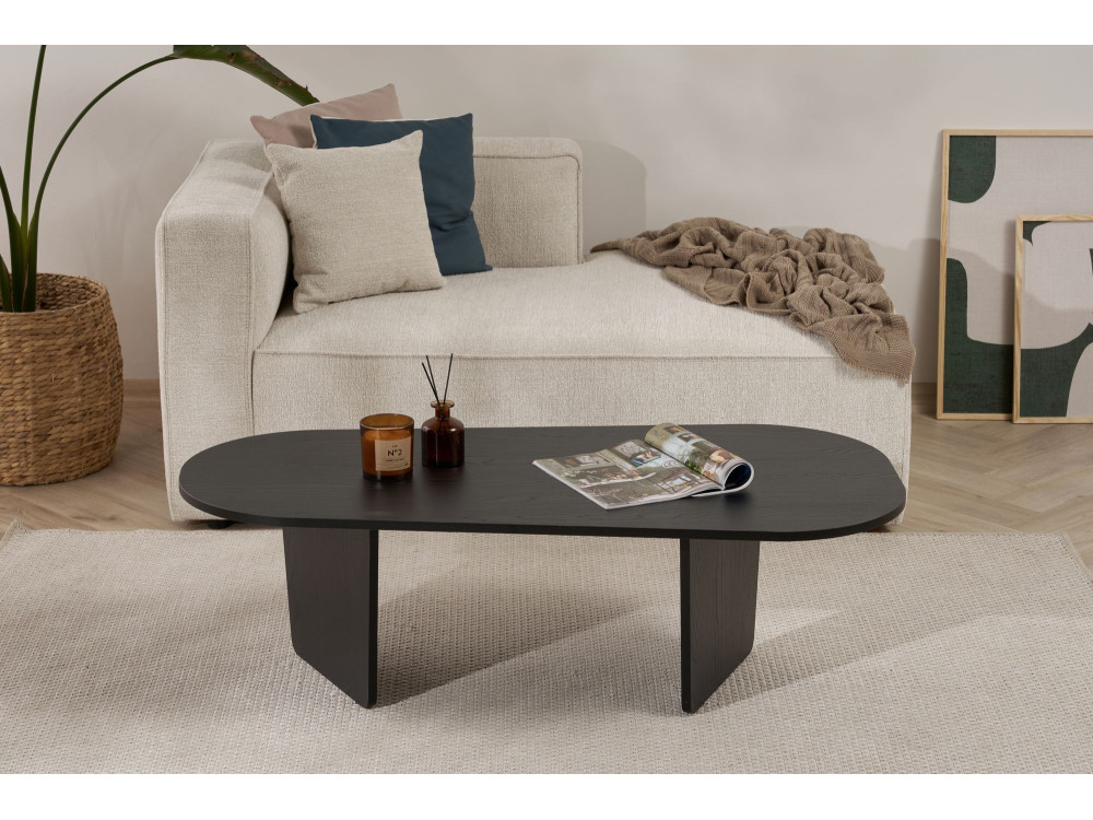 Ovalis" wooden coffee table - 130 x 65 x 40 cm - Black wood