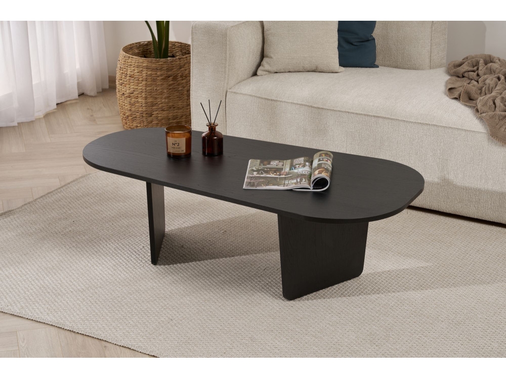 Ovalis" wooden coffee table - 130 x 65 x 40 cm - Black wood