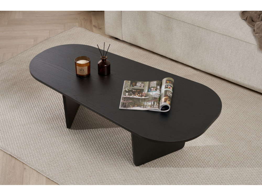 Ovalis" wooden coffee table - 130 x 65 x 40 cm - Black wood