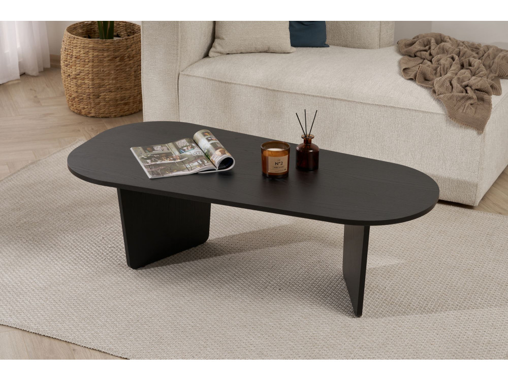 Ovalis" wooden coffee table - 130 x 65 x 40 cm - Black wood