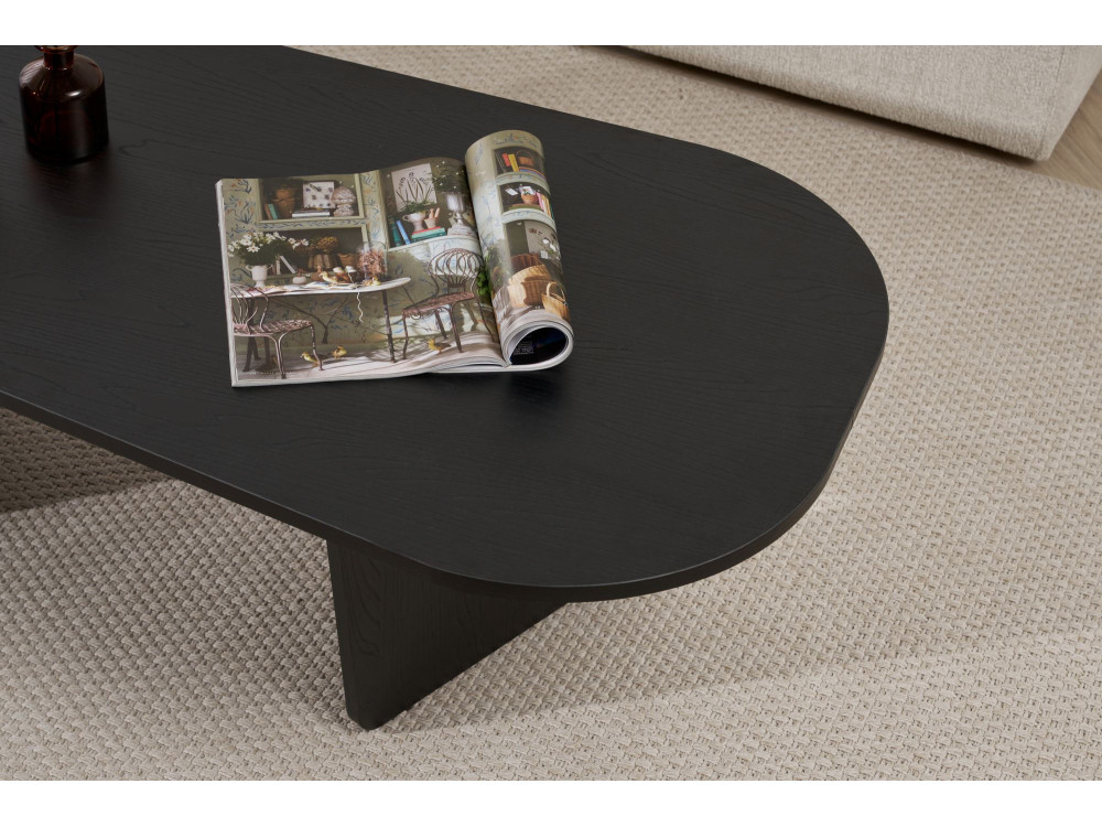 Ovalis" wooden coffee table - 130 x 65 x 40 cm - Black wood