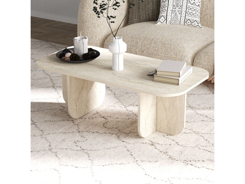 Becaj" wooden coffee table - 120 x 60 x 41 cm - Travertine