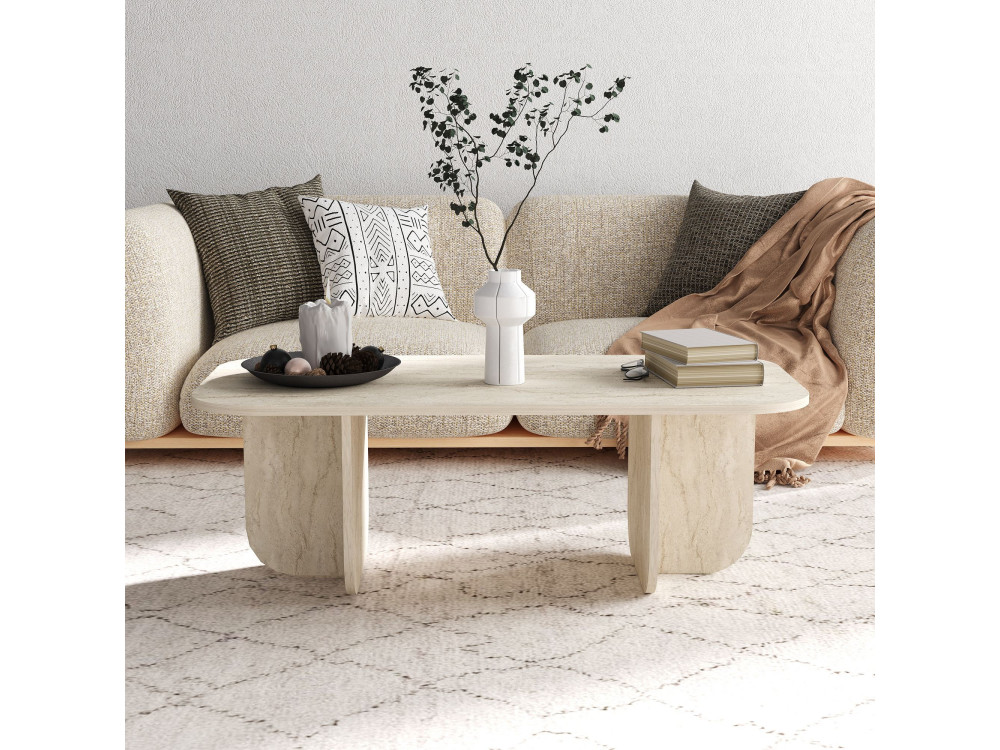 Becaj" wooden coffee table - 120 x 60 x 41 cm - Travertine