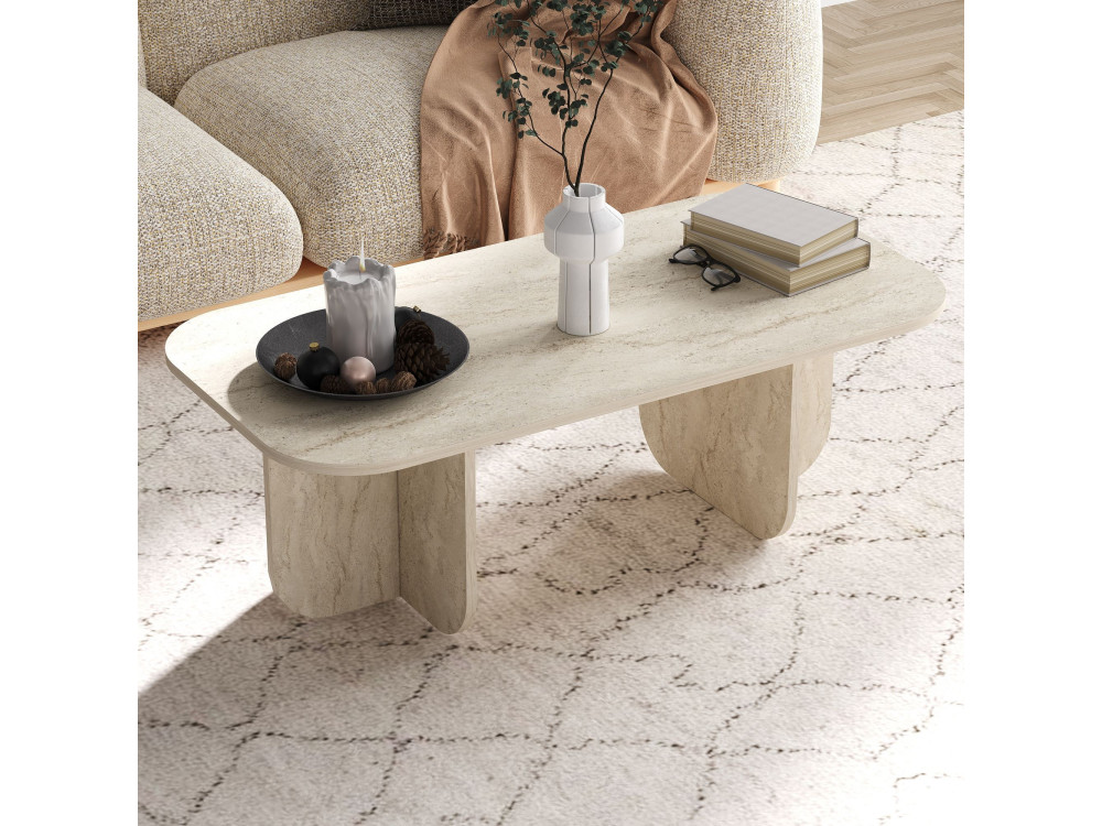 Becaj" wooden coffee table - 120 x 60 x 41 cm - Travertine