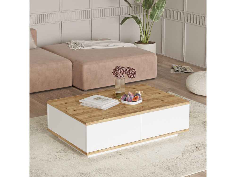 FR14" wooden coffee table - 90 x 60 x 28 cm - Atlantic PineWhite