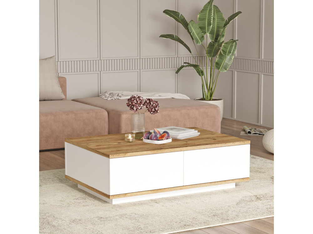 FR14" wooden coffee table - 90 x 60 x 28 cm - Atlantic PineWhite