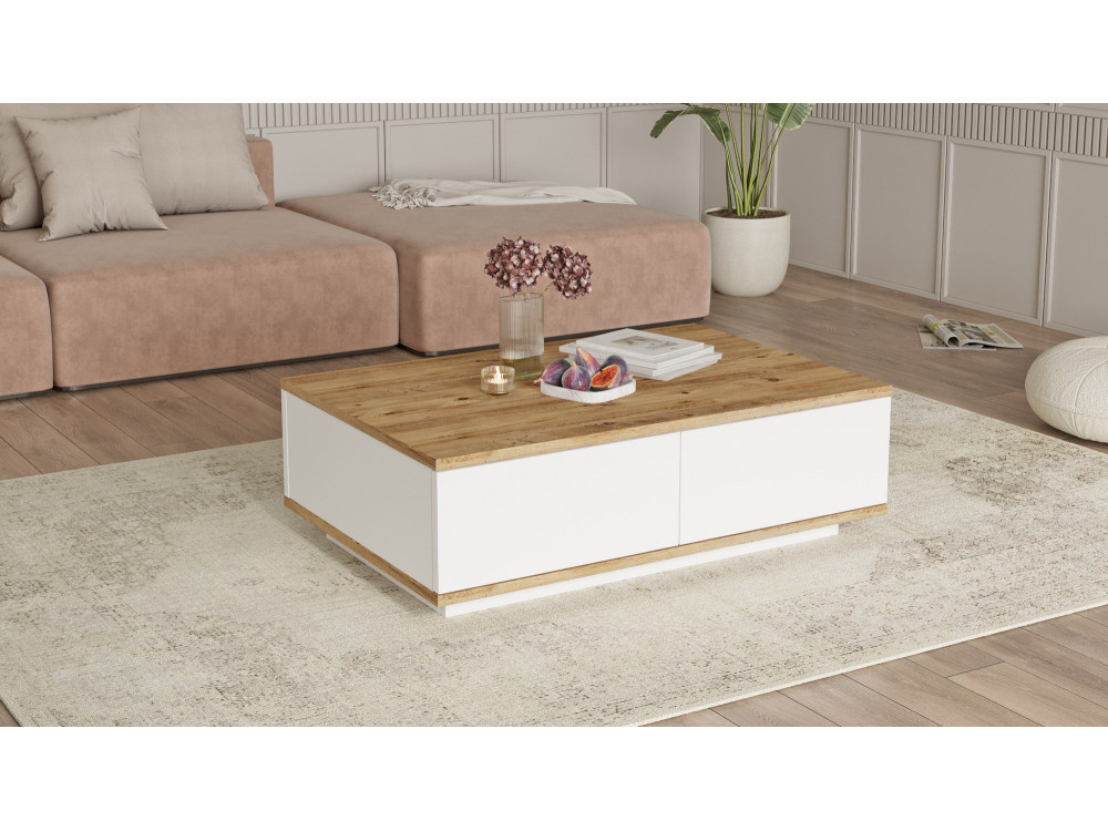 FR14" wooden coffee table - 90 x 60 x 28 cm - Atlantic PineWhite