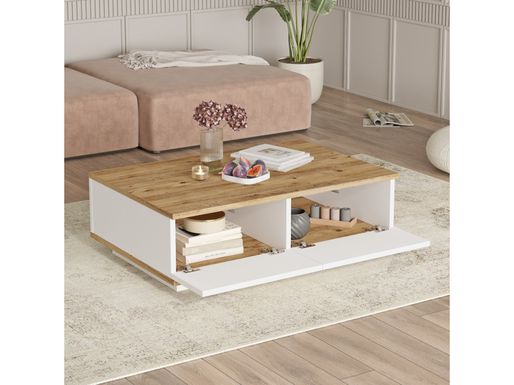 FR14" wooden coffee table - 90 x 60 x 28 cm - Atlantic PineWhite