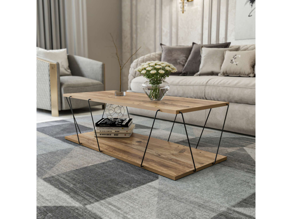 Zisino" wooden coffee table - 120 x 50 x 30 cm - Brown
