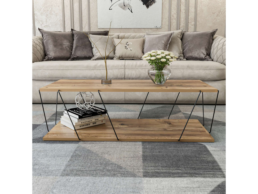 Zisino" wooden coffee table - 120 x 50 x 30 cm - Brown