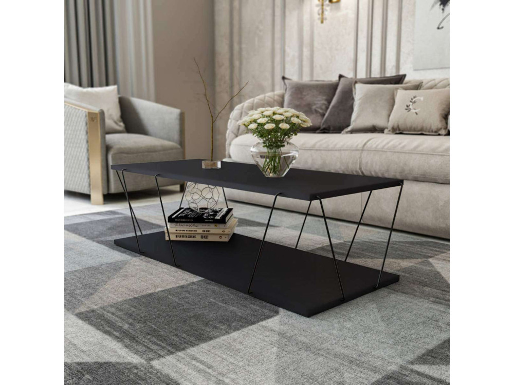 Zisino" wooden coffee table - 120 x 50 x 30 cm - Anthracite grey