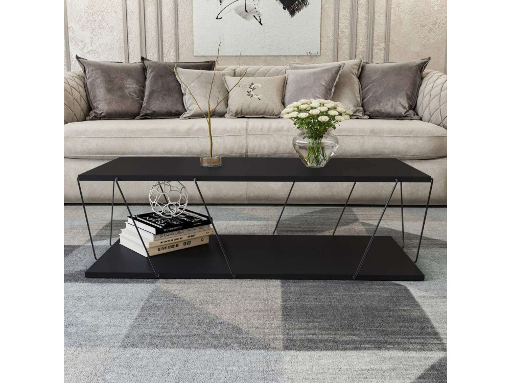 Zisino" wooden coffee table - 120 x 50 x 30 cm - Anthracite grey