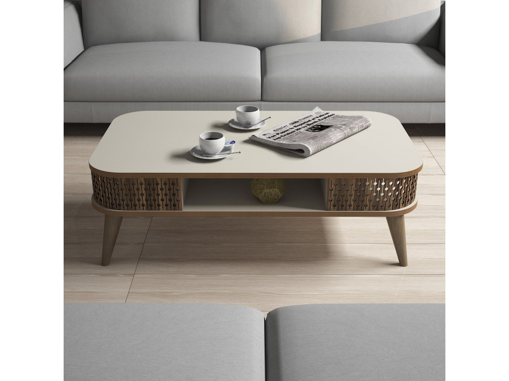 Eylül" wooden coffee table - 105 x 60 x 34 cm - Cream