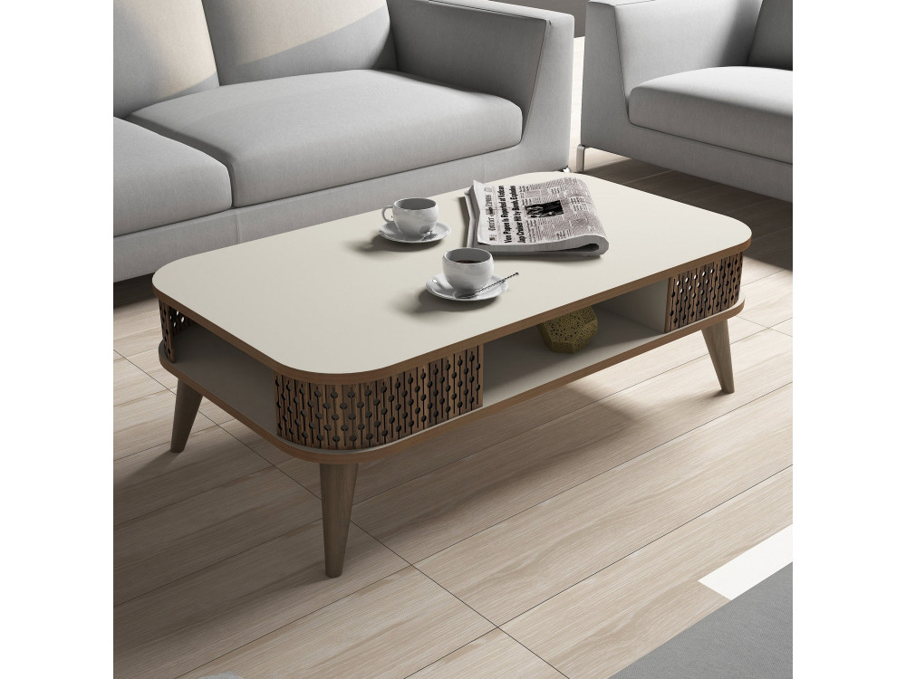 Eylül" wooden coffee table - 105 x 60 x 34 cm - Cream