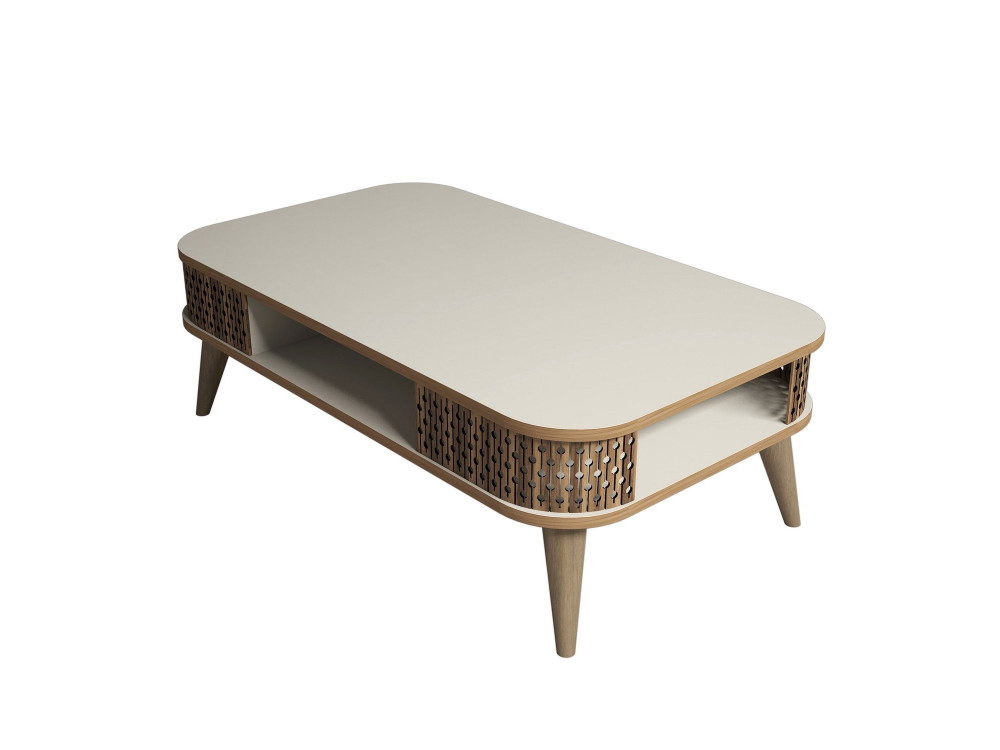Eylül" wooden coffee table - 105 x 60 x 34 cm - Cream
