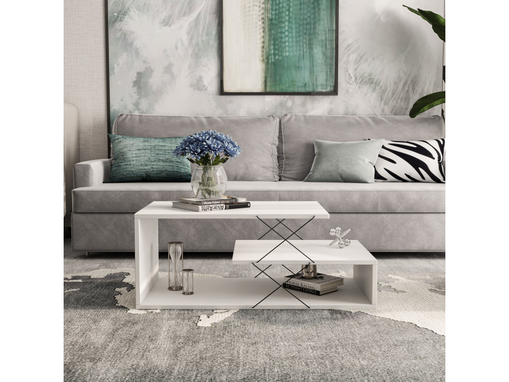 Cayenne" wooden coffee table - 100 x 50 x 40 cm - White