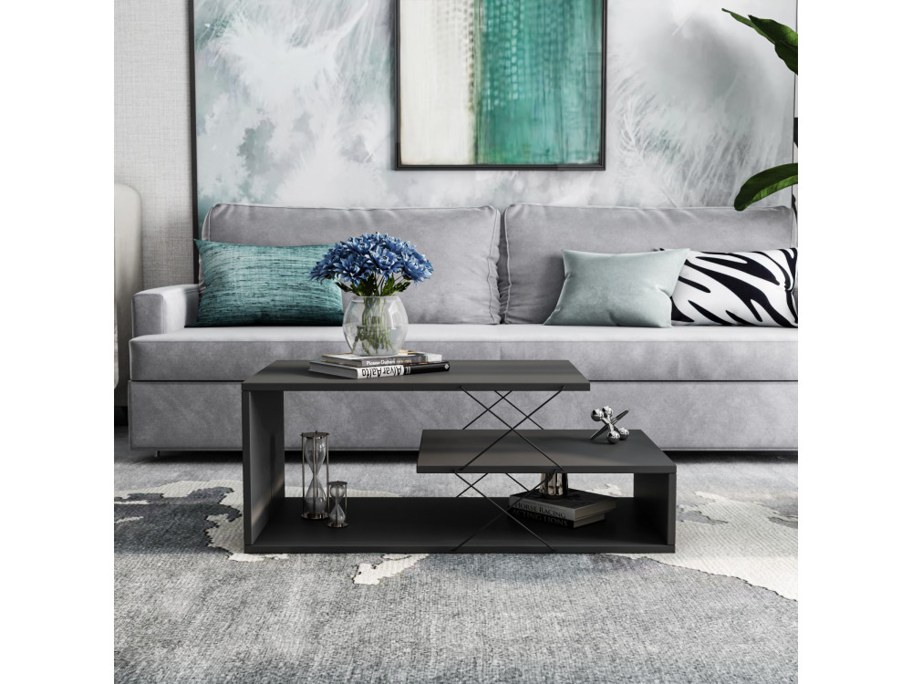 Cayenne" wooden coffee table - 100 x 50 x 40 cm - Charcoal grey