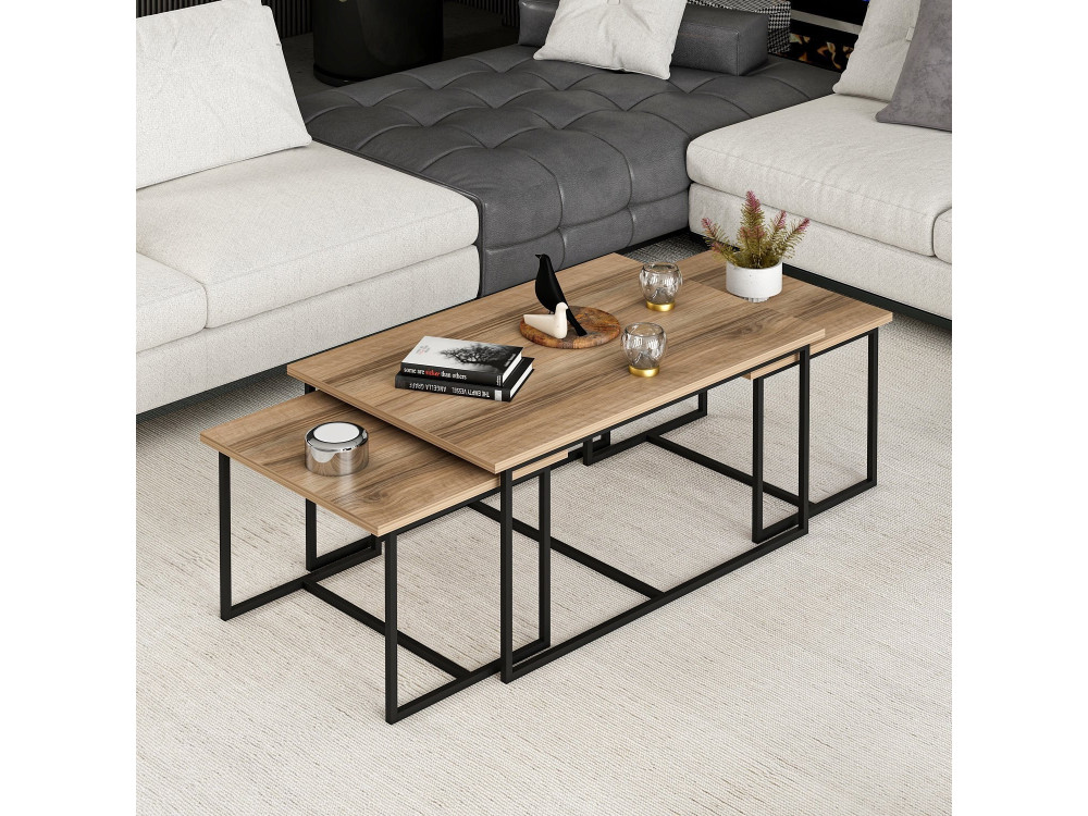 Levada" wooden nesting table (3 pieces) - 90 x 60 x 42 cm - Walnut