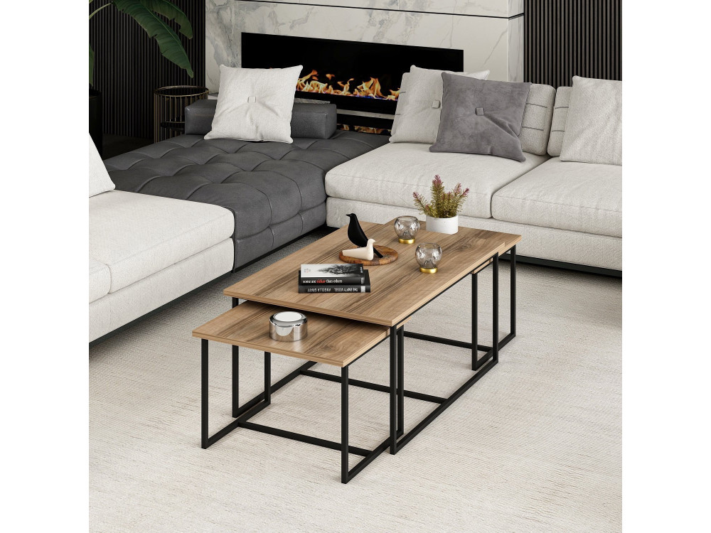 Levada" wooden nesting table (3 pieces) - 90 x 60 x 42 cm - Walnut
