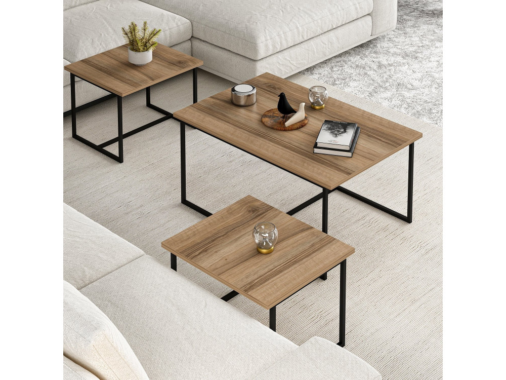 Levada" wooden nesting table (3 pieces) - 90 x 60 x 42 cm - Walnut