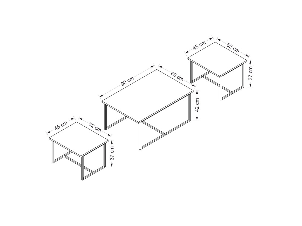 Levada" wooden nesting table (3 pieces) - 90 x 60 x 42 cm - Walnut