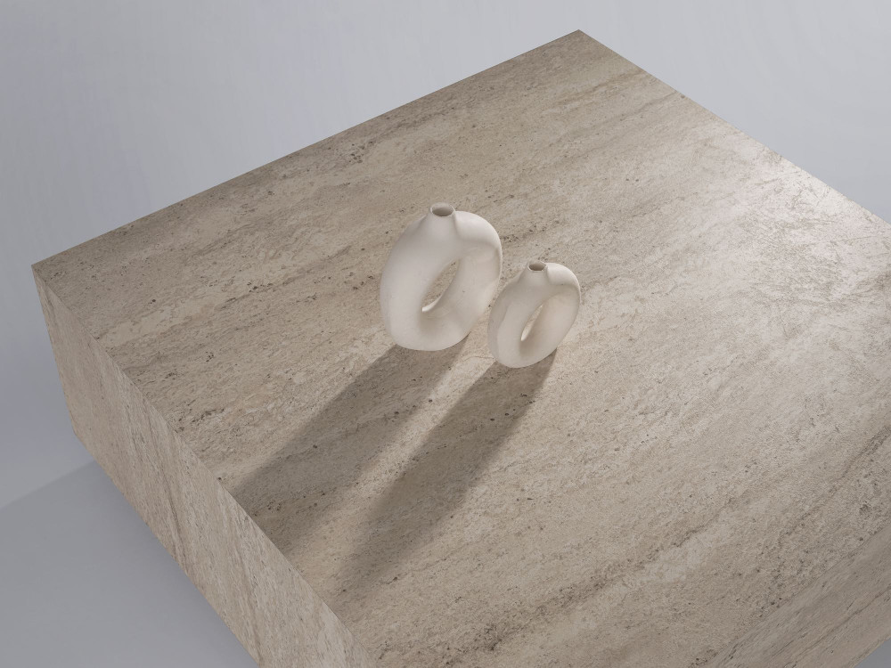 Lizbon" wooden coffee table - 90 x 90 x 35 cm - Travertine