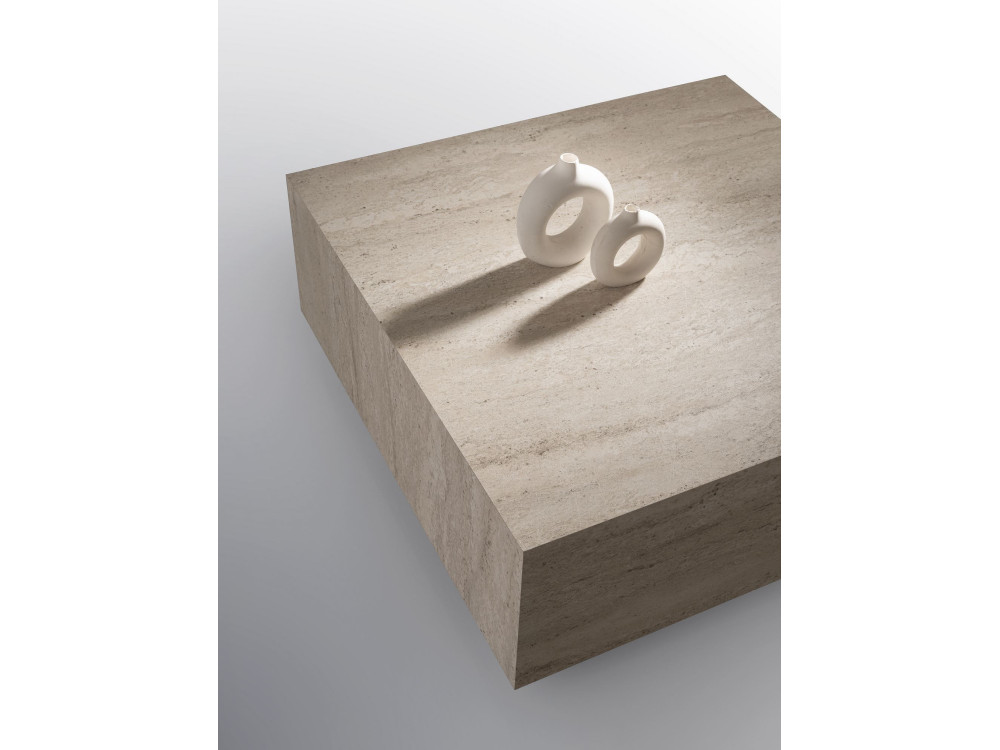 Lizbon" wooden coffee table - 90 x 90 x 35 cm - Travertine