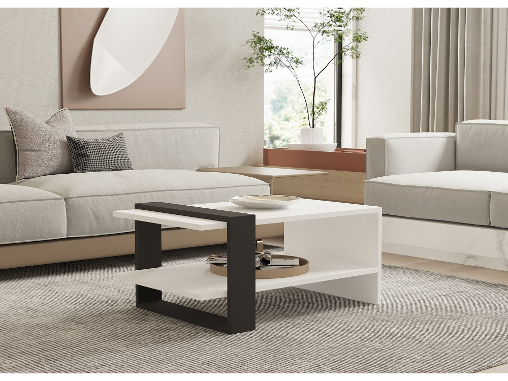 Funda" wooden coffee table - 80 x 55 x 35 cm - AnthraciteWhite