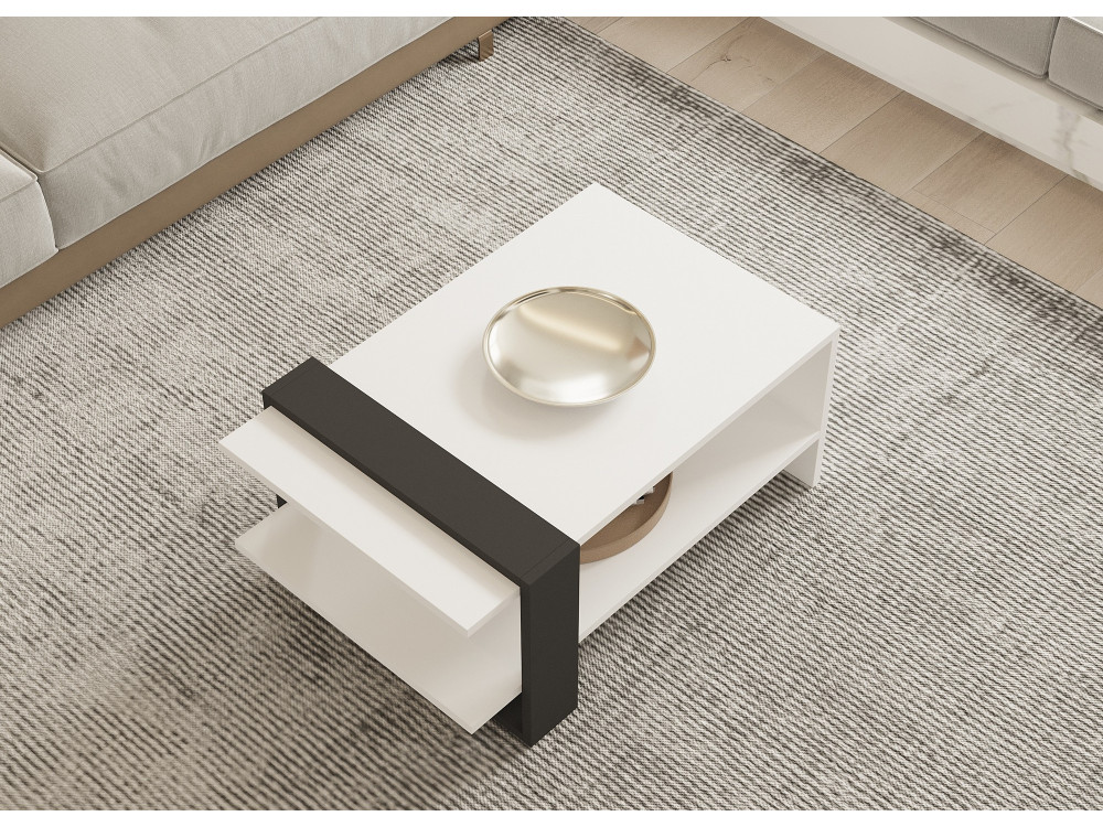 Funda" wooden coffee table - 80 x 55 x 35 cm - AnthraciteWhite