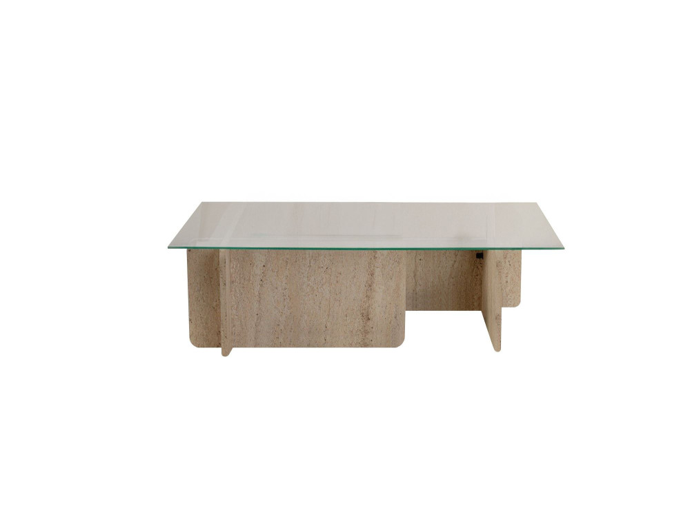 Flavio" wooden coffee table - 105 x 65 x 30 cm - Travertine