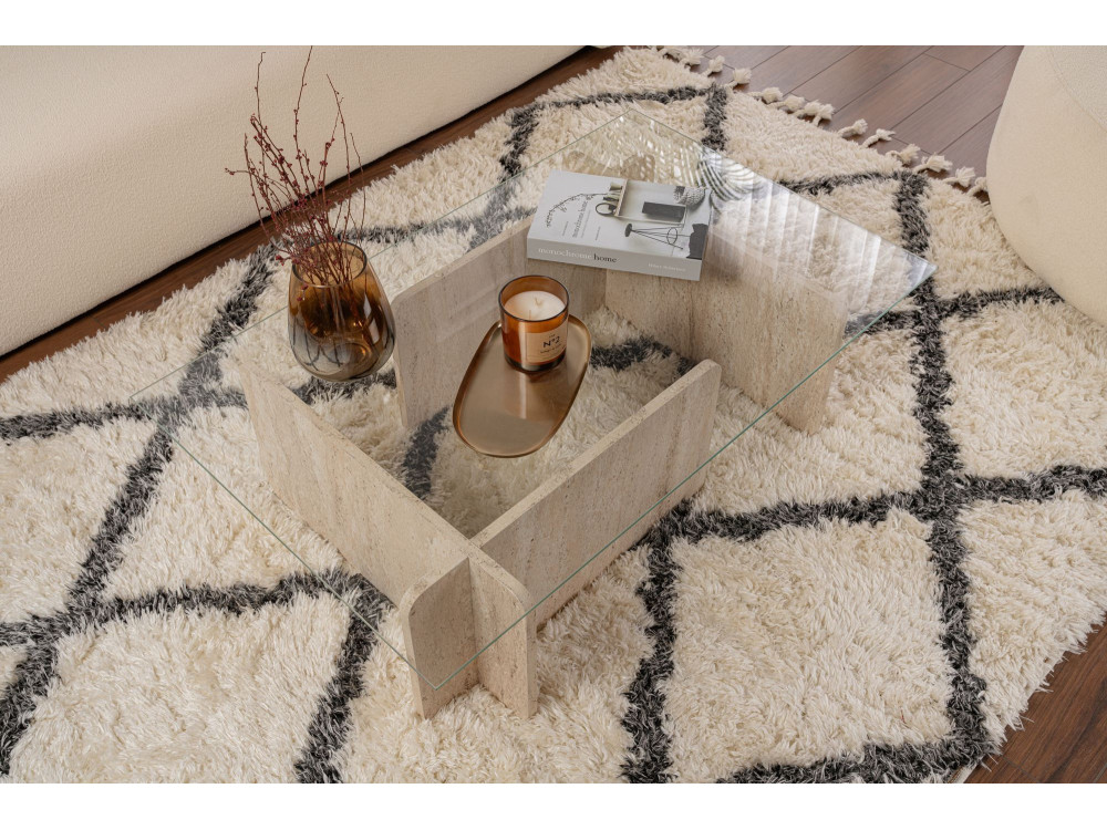 Flavio" wooden coffee table - 105 x 65 x 30 cm - Travertine