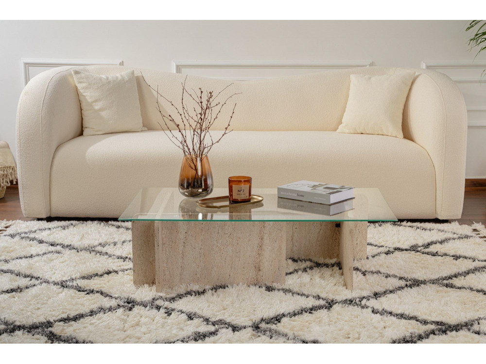 Flavio" wooden coffee table - 105 x 65 x 30 cm - Travertine