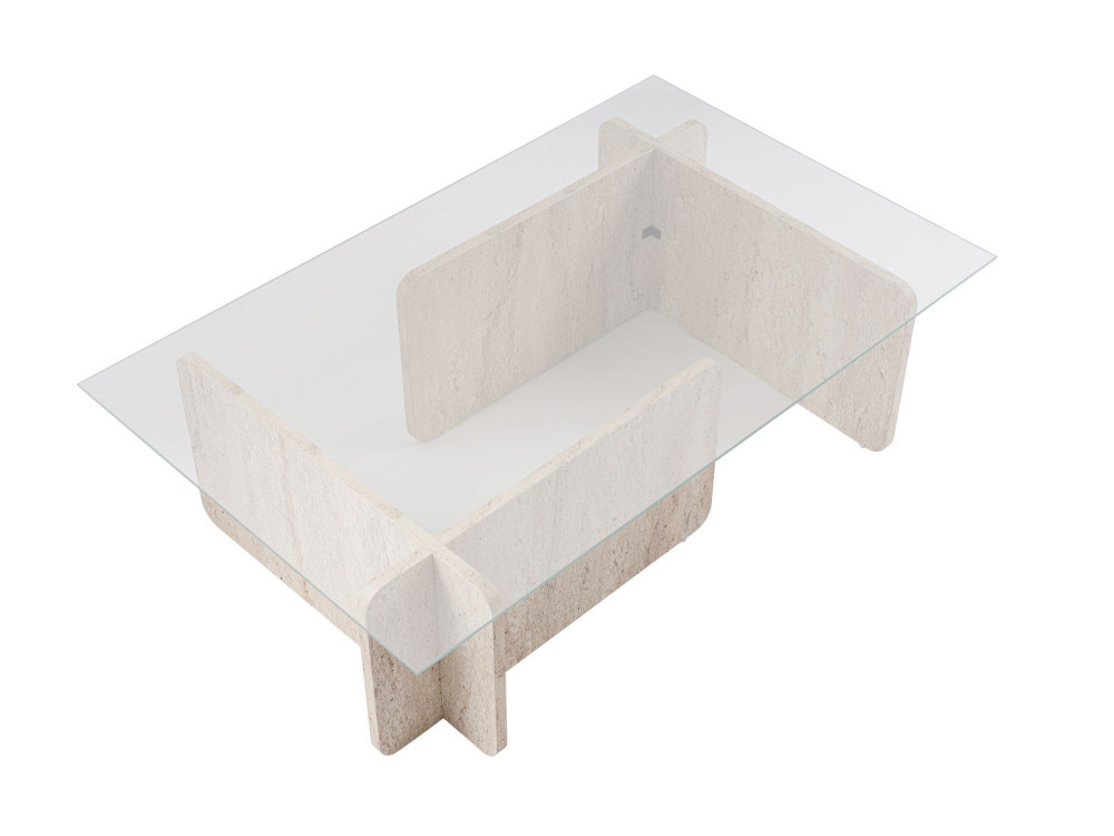 Flavio" wooden coffee table - 105 x 65 x 30 cm - Travertine