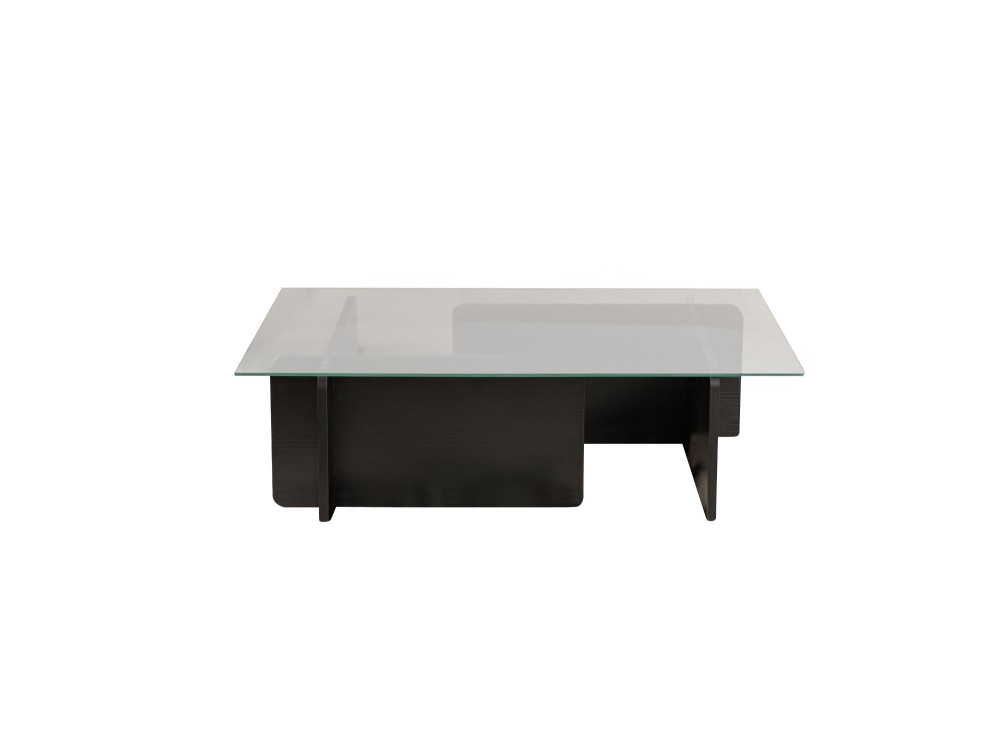 Flavio" glass coffee table 105 x 65 x 30 cm - Black wood