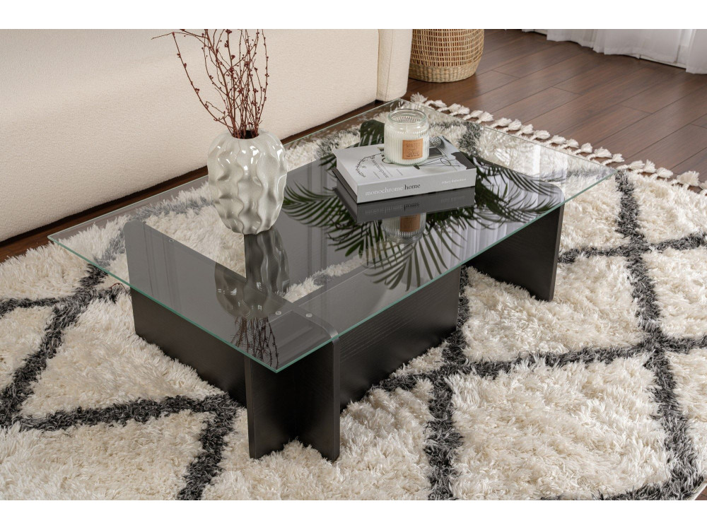 Flavio" glass coffee table 105 x 65 x 30 cm - Black wood