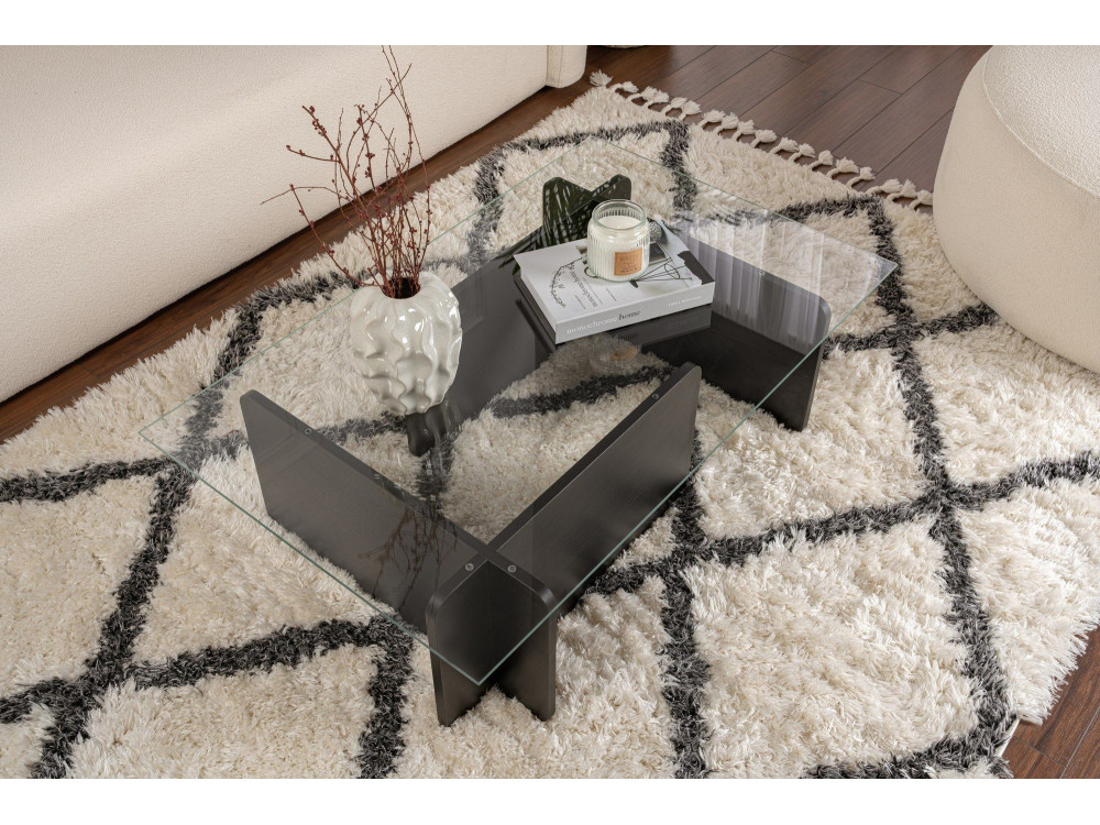 Flavio" glass coffee table 105 x 65 x 30 cm - Black wood