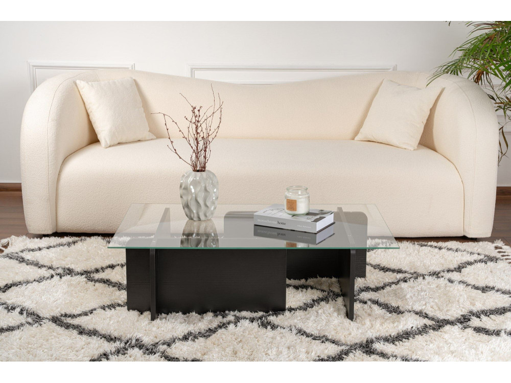 Flavio" glass coffee table 105 x 65 x 30 cm - Black wood