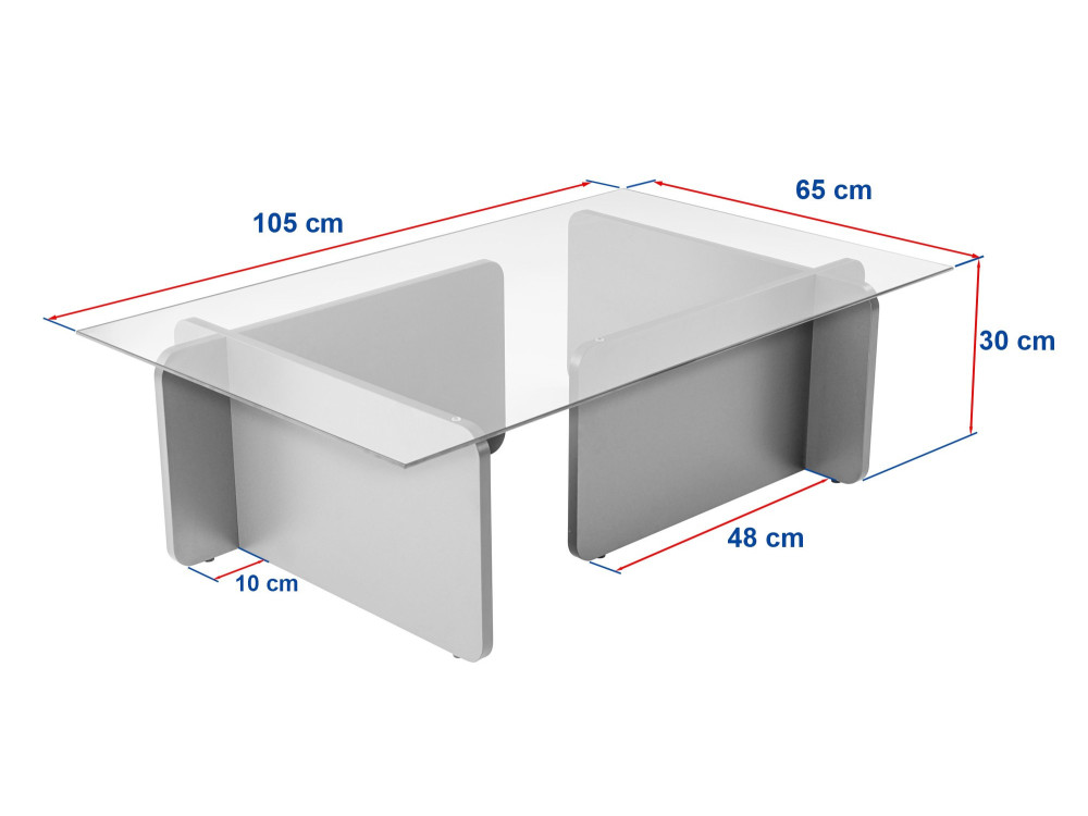 Flavio" glass coffee table 105 x 65 x 30 cm - Grey