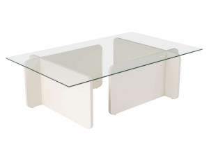Flavio" glass coffee table 105 x 65 x 30 cm - White wood