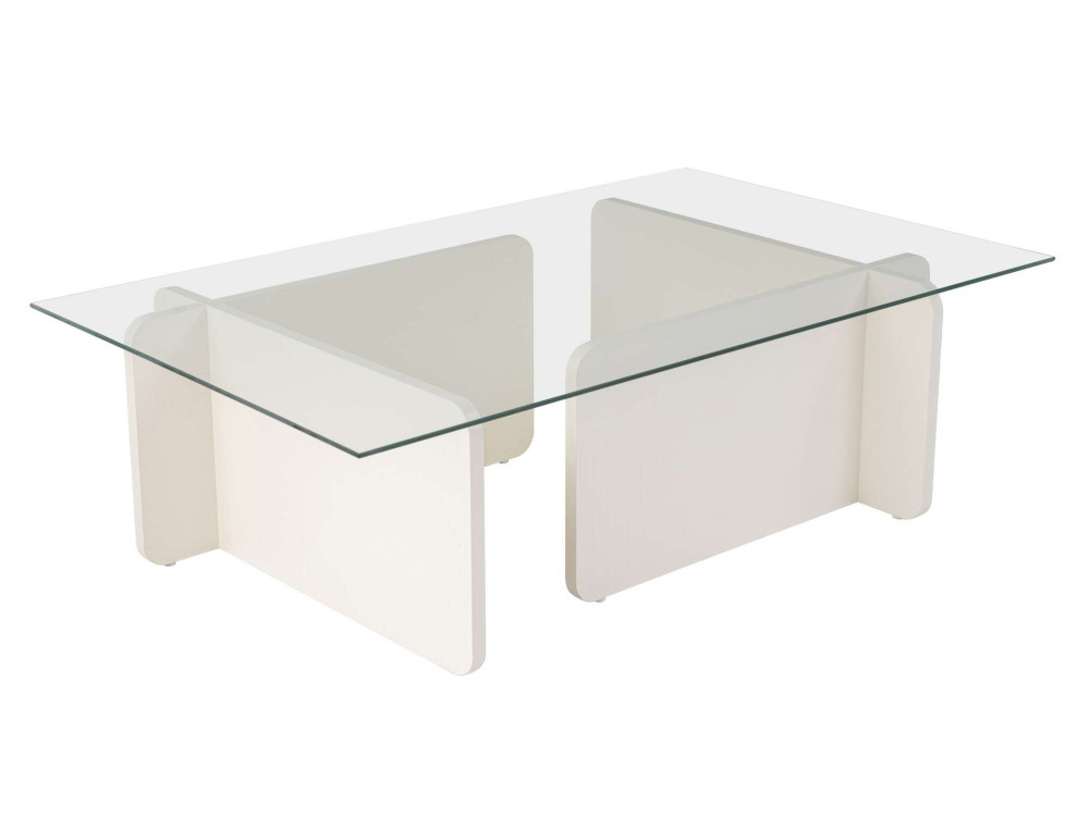 Flavio" glass coffee table 105 x 65 x 30 cm - White wood