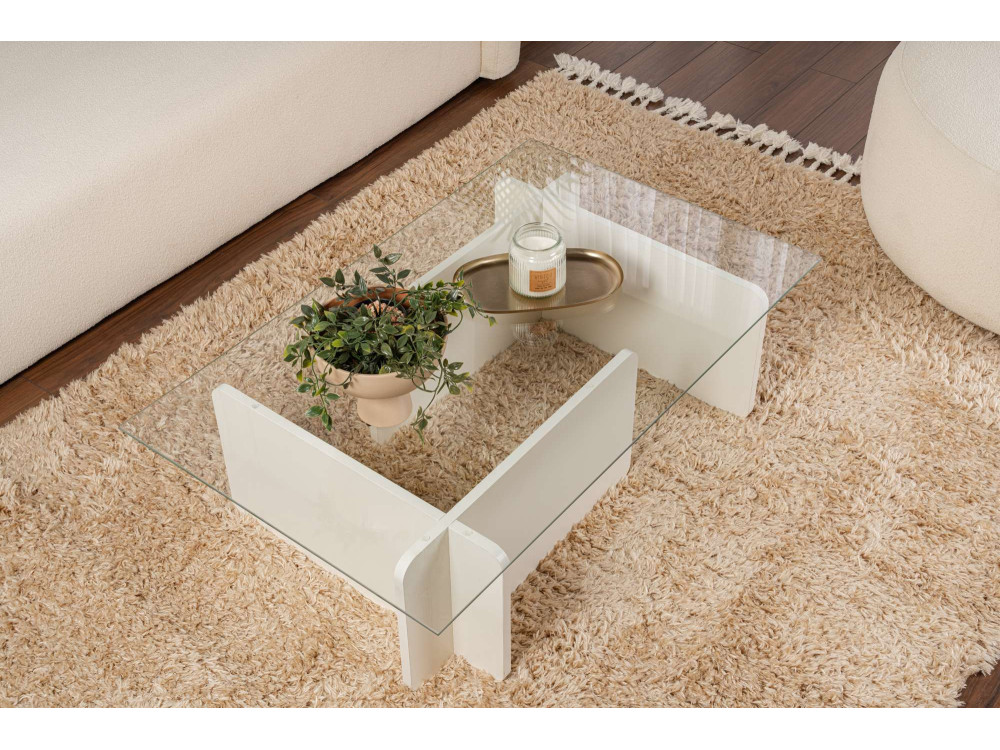 Flavio" glass coffee table 105 x 65 x 30 cm - White wood