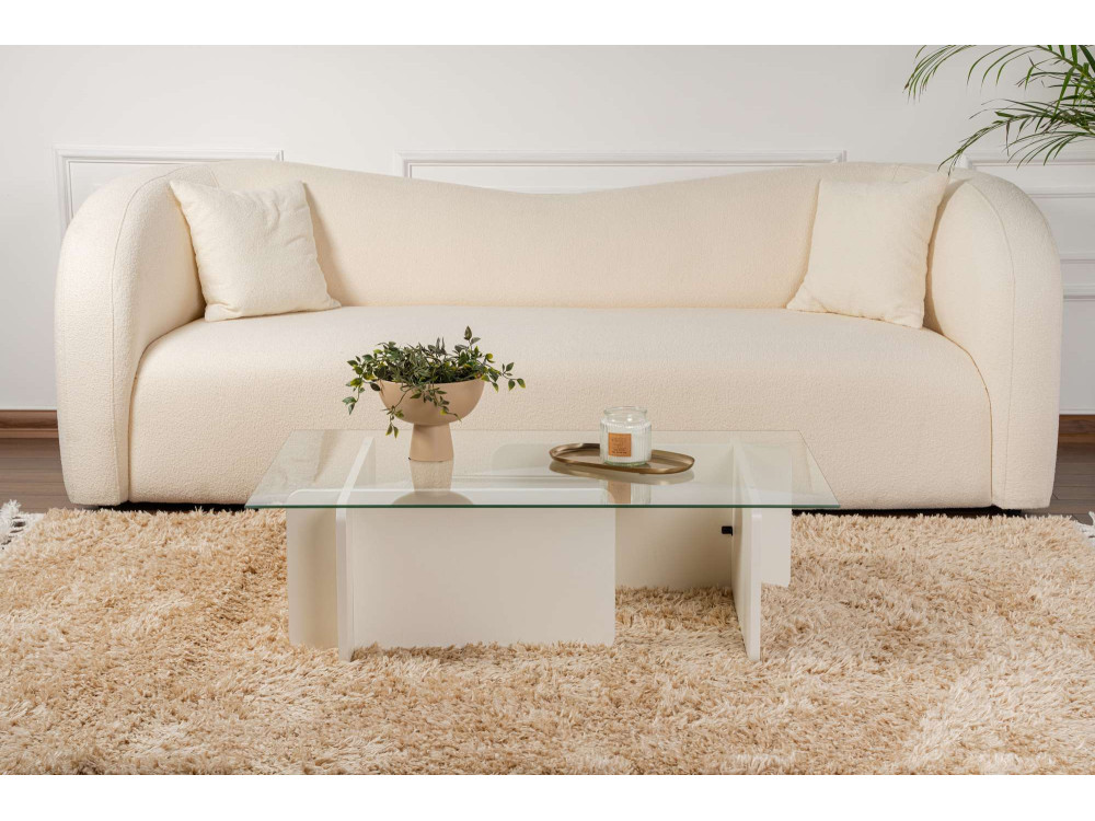 Flavio" glass coffee table 105 x 65 x 30 cm - White wood