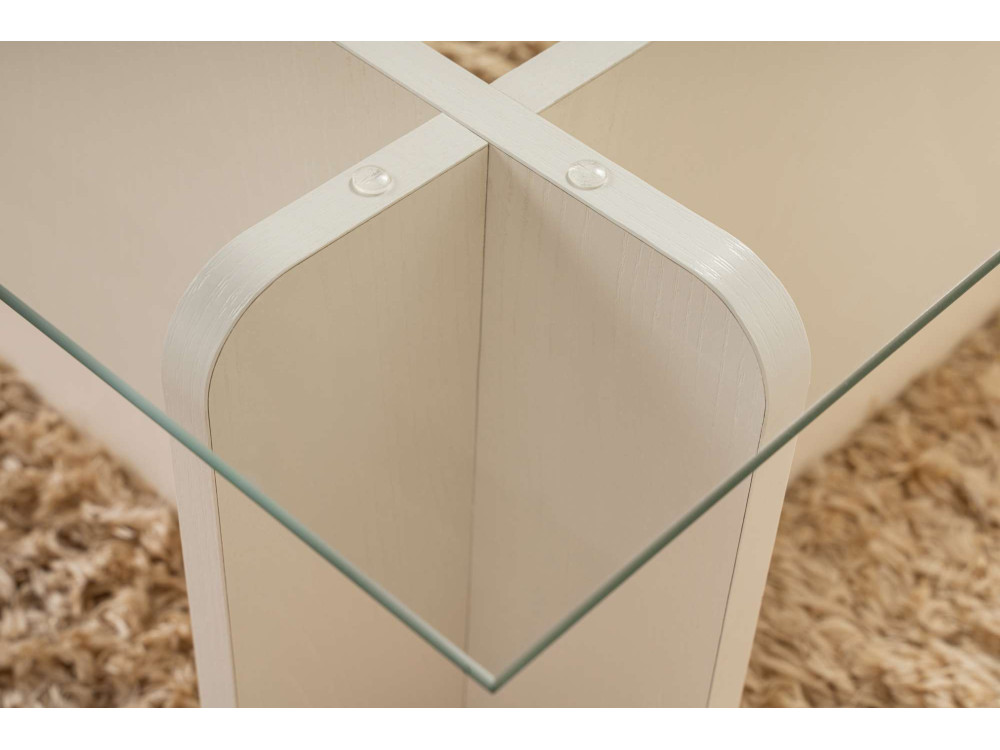 Flavio" glass coffee table 105 x 65 x 30 cm - White wood