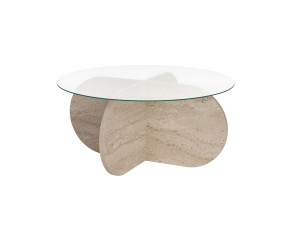 Aeris" wooden coffee table - 75 x 75 x 35 cm - TravertineTransparent