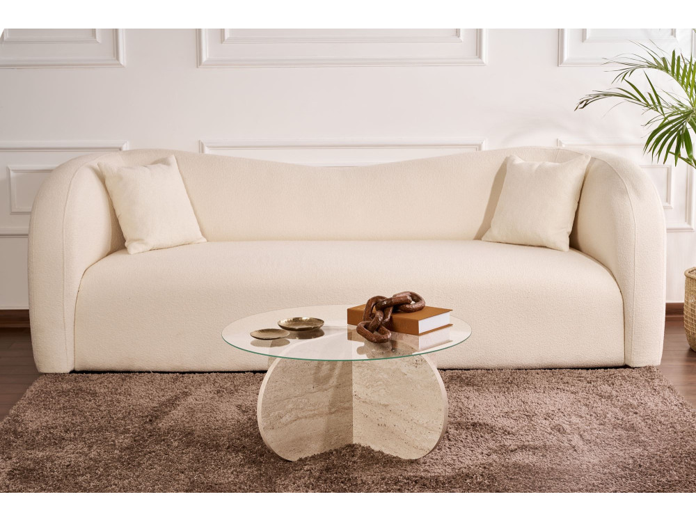Aeris" wooden coffee table - 75 x 75 x 35 cm - TravertineTransparent