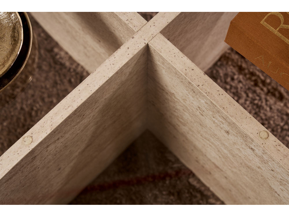 Aeris" wooden coffee table - 75 x 75 x 35 cm - TravertineTransparent