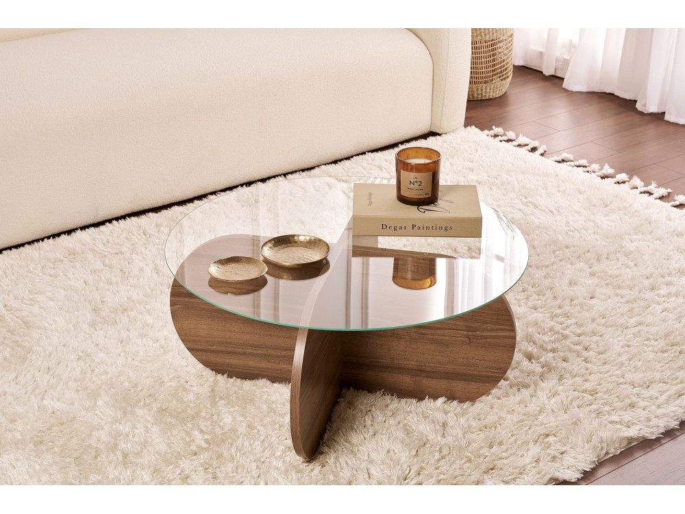 Aeris" wooden coffee table - 75 x 75 x 35 cm - WalnutTransparent