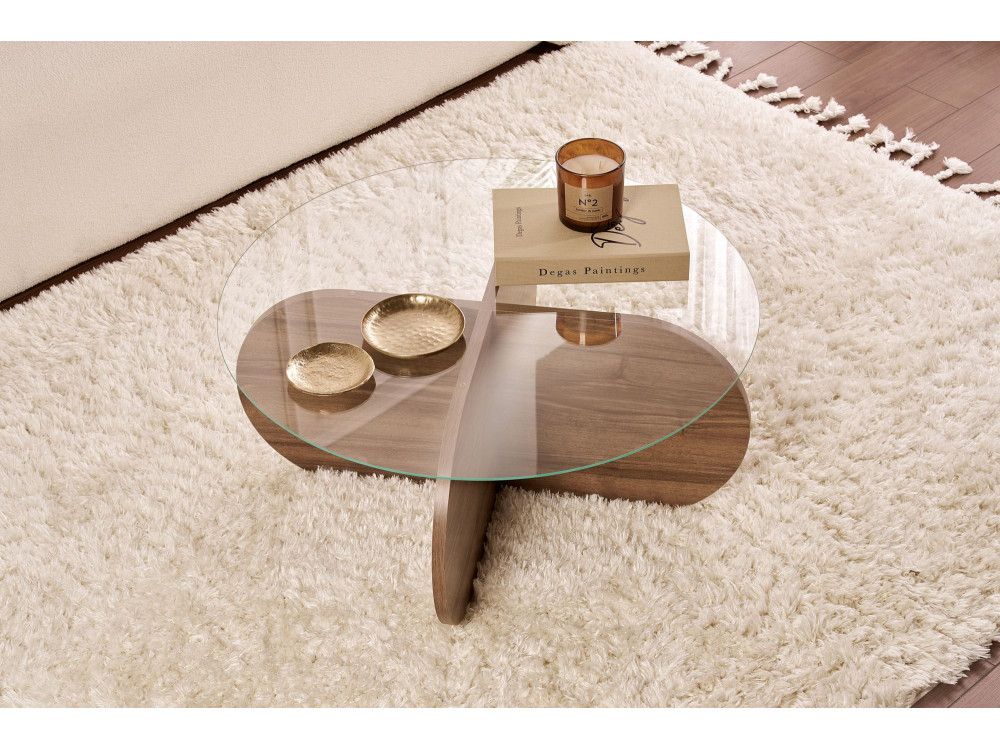 Aeris" wooden coffee table - 75 x 75 x 35 cm - WalnutTransparent