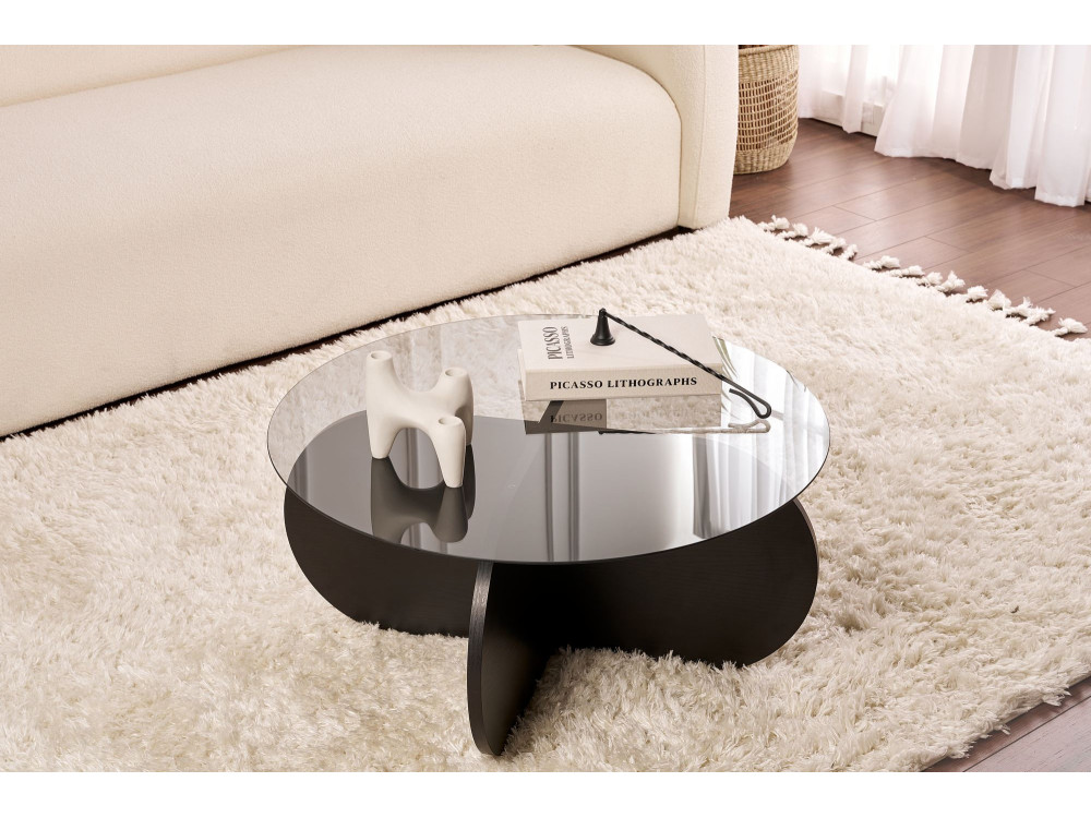 Aeris" wooden coffee table - 75 x 75 x 35 cm - Black woodTransparent